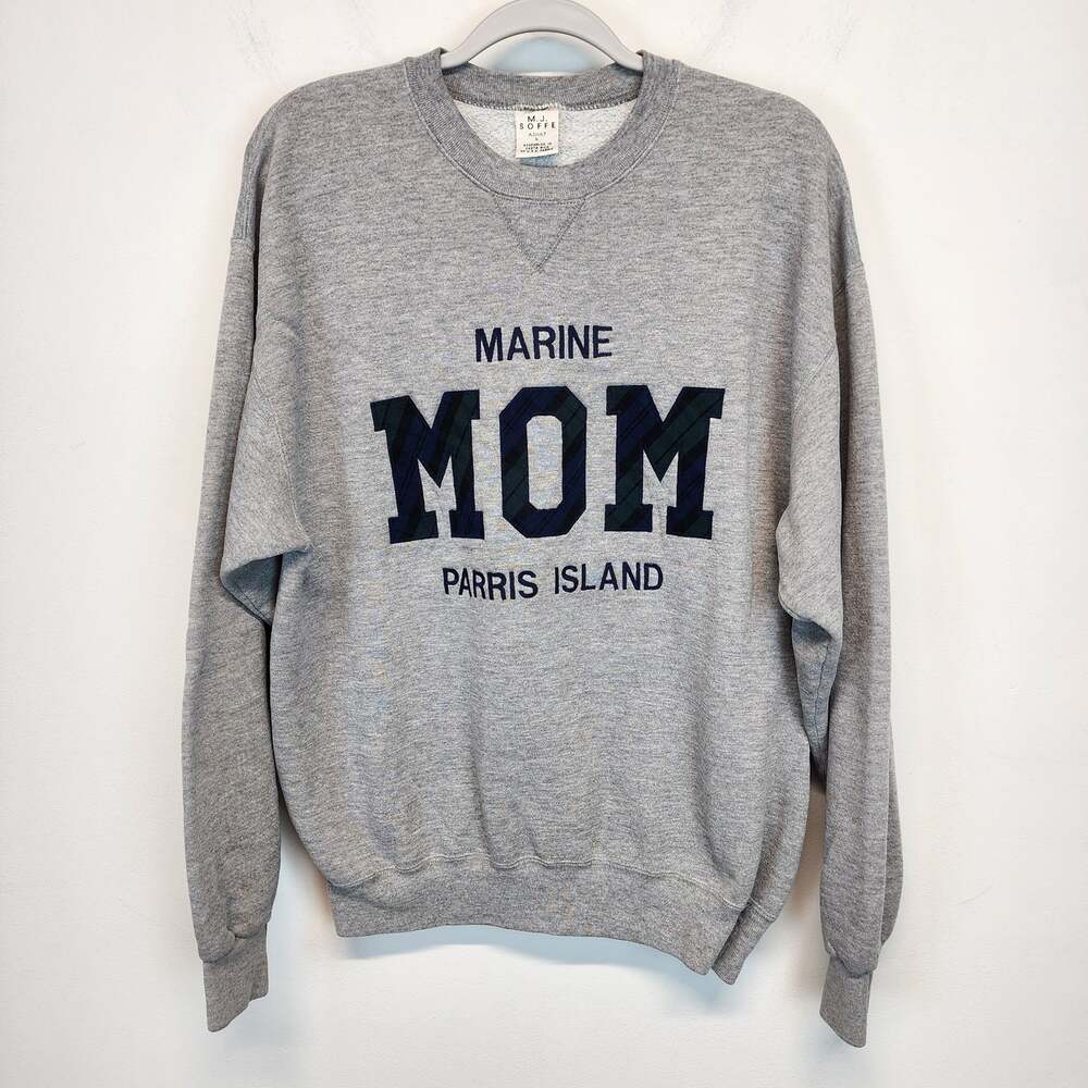 Marine Mom Parris Island Sweatshirt Size L Gray Pullover Relaxed Fit Vintage 90s